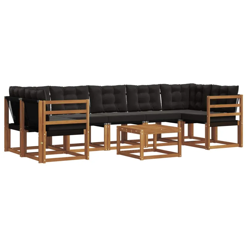 Lauko sofos komplektas su pagalve 8 pcs Natūrali ir juoda