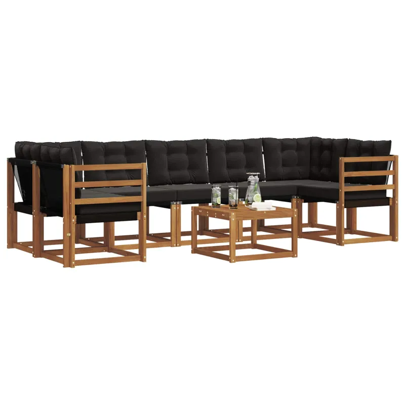 Lauko sofos komplektas su pagalve 8 pcs Natūrali ir juoda