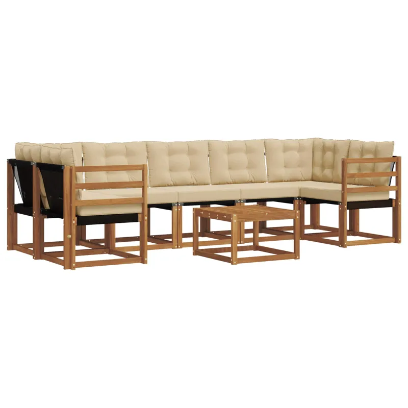 Lauko sofos komplektas su pagalve 8 pcs Natūralus ir bežinis