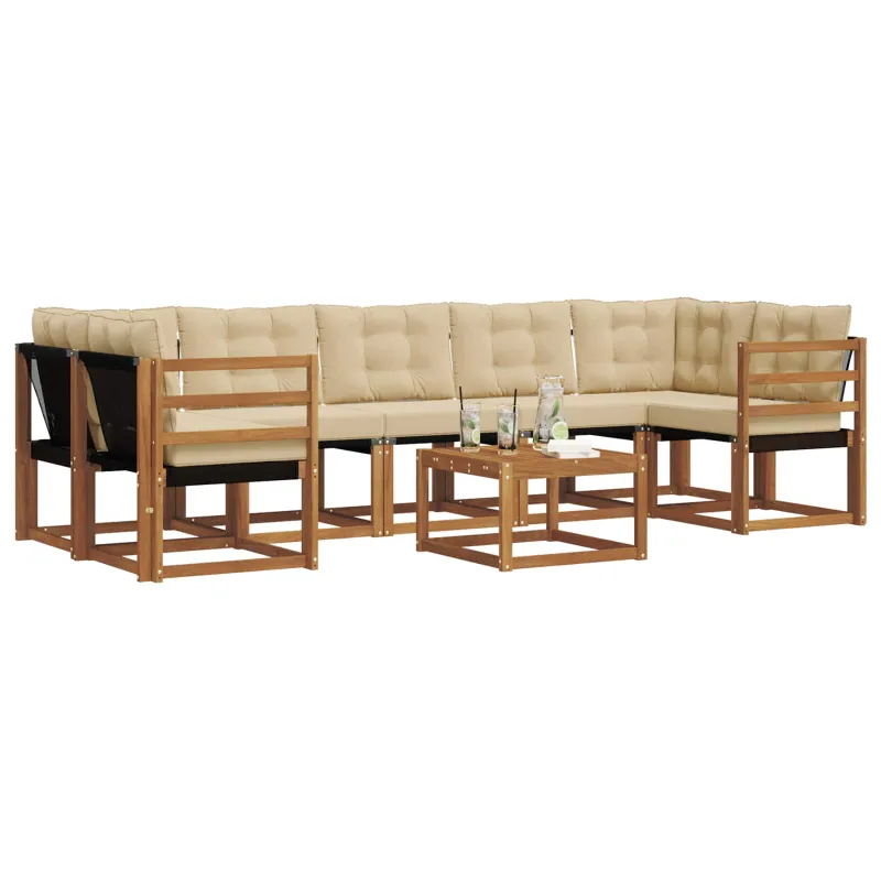 Lauko sofos komplektas su pagalve 8 pcs Natūralus ir bežinis