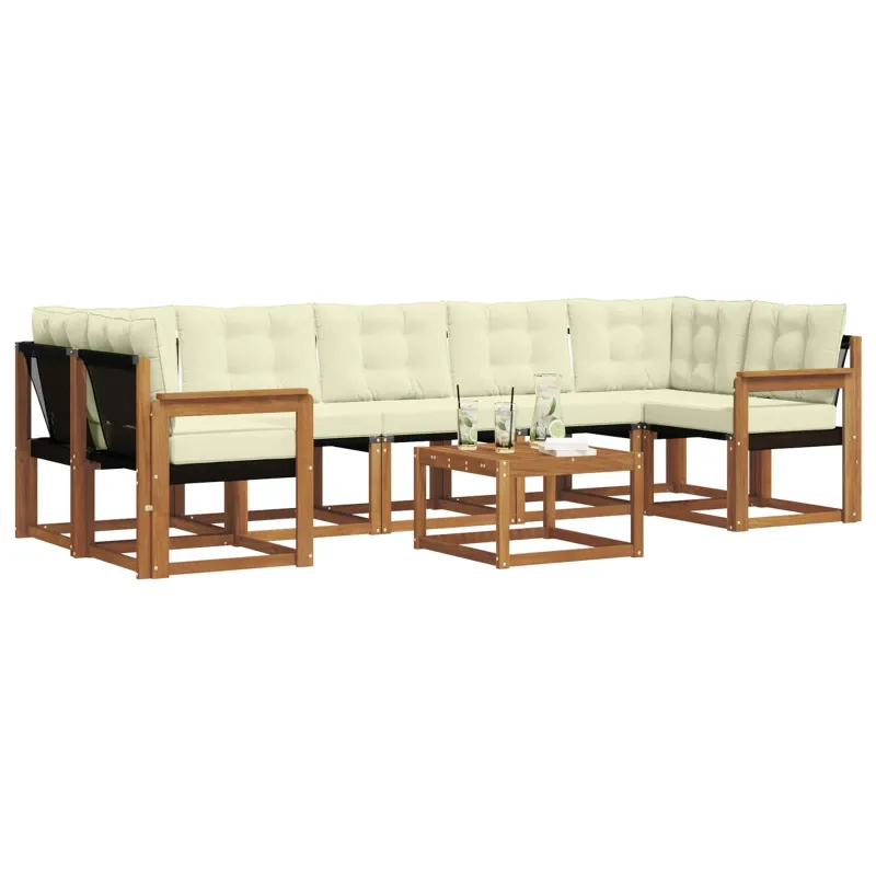 Lauko sofos komplektas su pagalve 8 pcs Natūralus ir grietinėlė