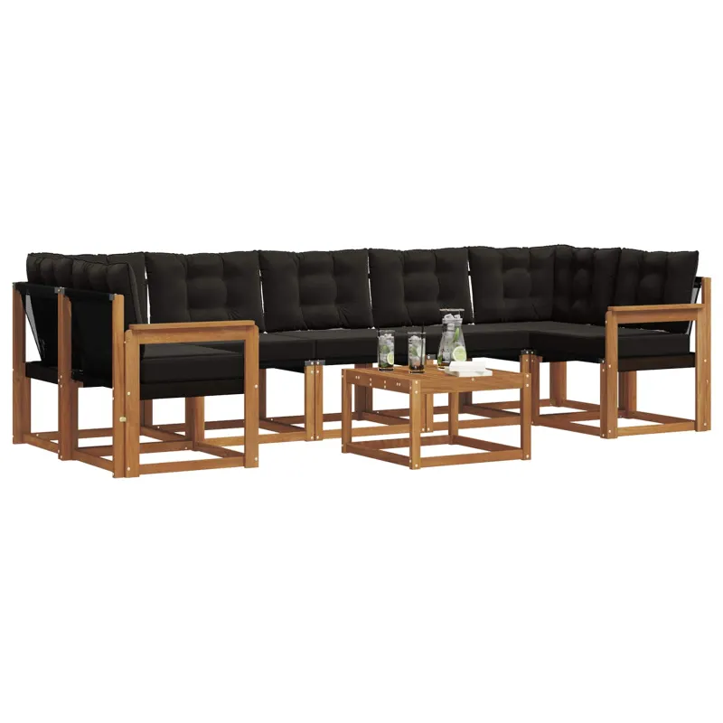 Lauko sofos komplektas su pagalve 8 pcs Natūrali ir juoda