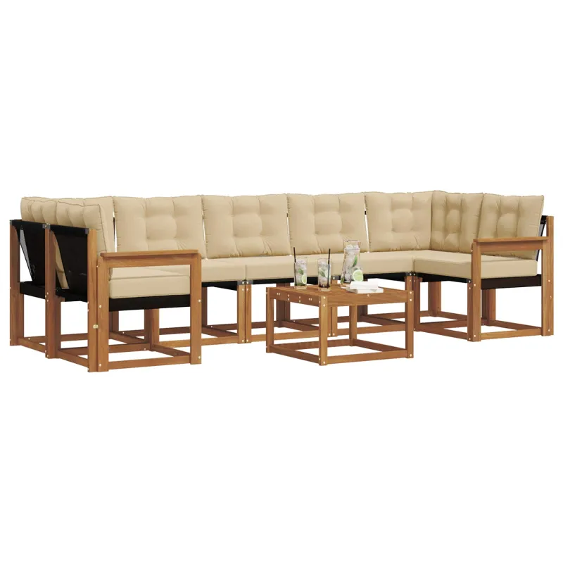 Lauko sofos komplektas su pagalve 8 pcs Natūralus ir bežinis