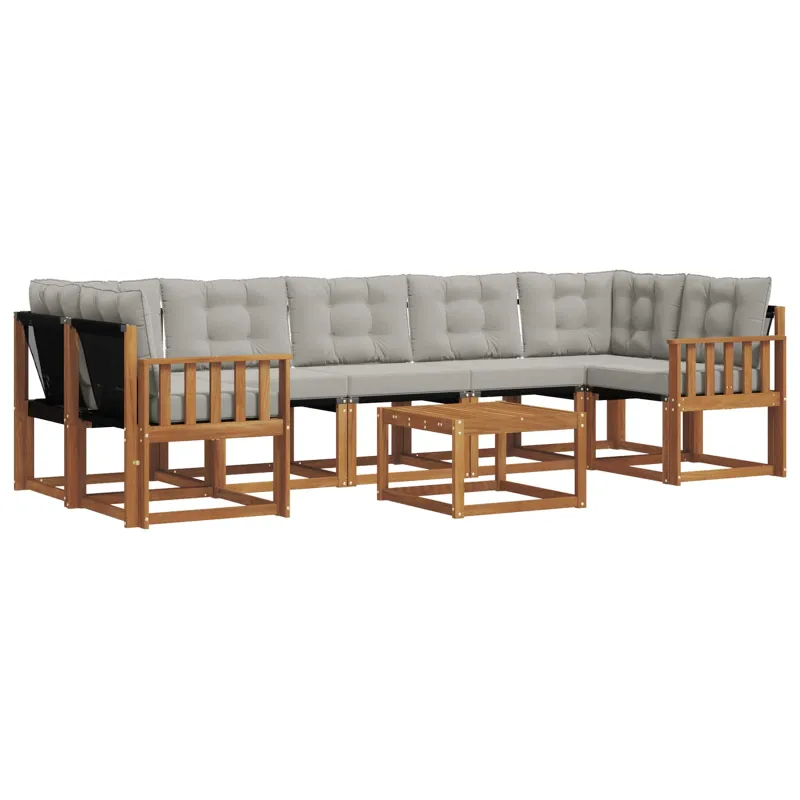 Lauko sofos komplektas 8 pcs Natūrali ir šviesiai pilka