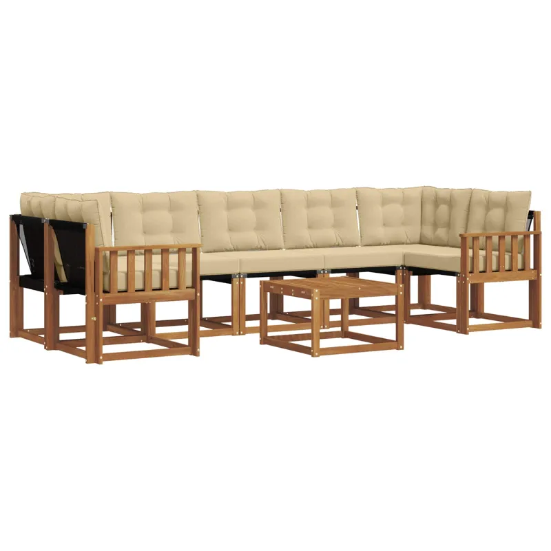 Lauko sofos komplektas su pagalve 8 pcs Natūralus ir bežinis
