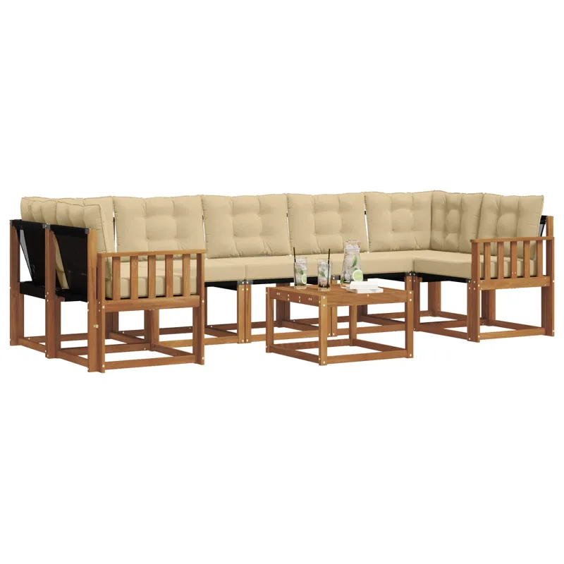 Lauko sofos komplektas su pagalve 8 pcs Natūralus ir bežinis