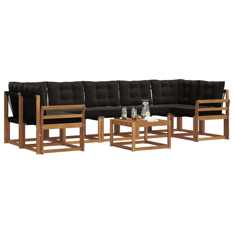 Lauko sofos komplektas su pagalve 8 pcs Natūrali ir juoda