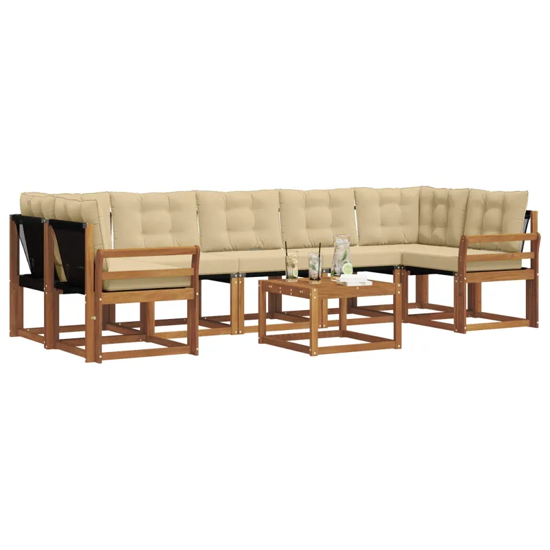Lauko sofos komplektas su pagalve 8 pcs Natūralus ir bežinis