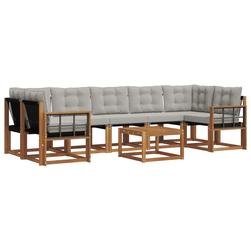 Lauko sofos komplektas 8 pcs Natūrali ir šviesiai pilka