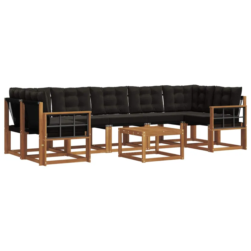Lauko sofos komplektas su pagalve 8 pcs Natūrali ir juoda