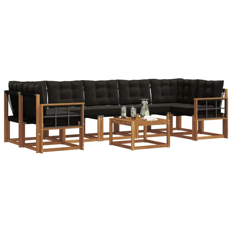Lauko sofos komplektas su pagalve 8 pcs Natūrali ir juoda