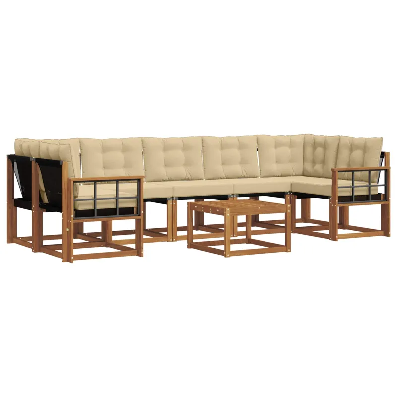 Lauko sofos komplektas su pagalve 8 pcs Natūralus ir bežinis