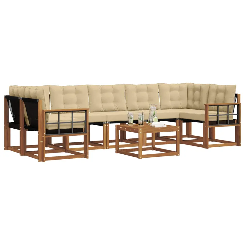Lauko sofos komplektas su pagalve 8 pcs Natūralus ir bežinis