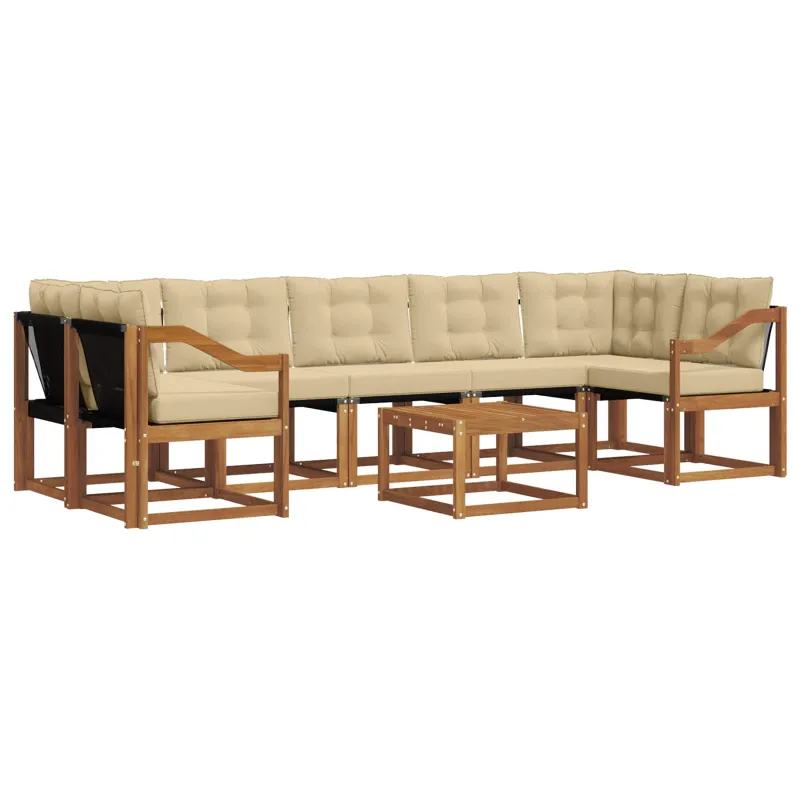 Lauko sofos komplektas su pagalve 8 pcs Natūralus ir bežinis