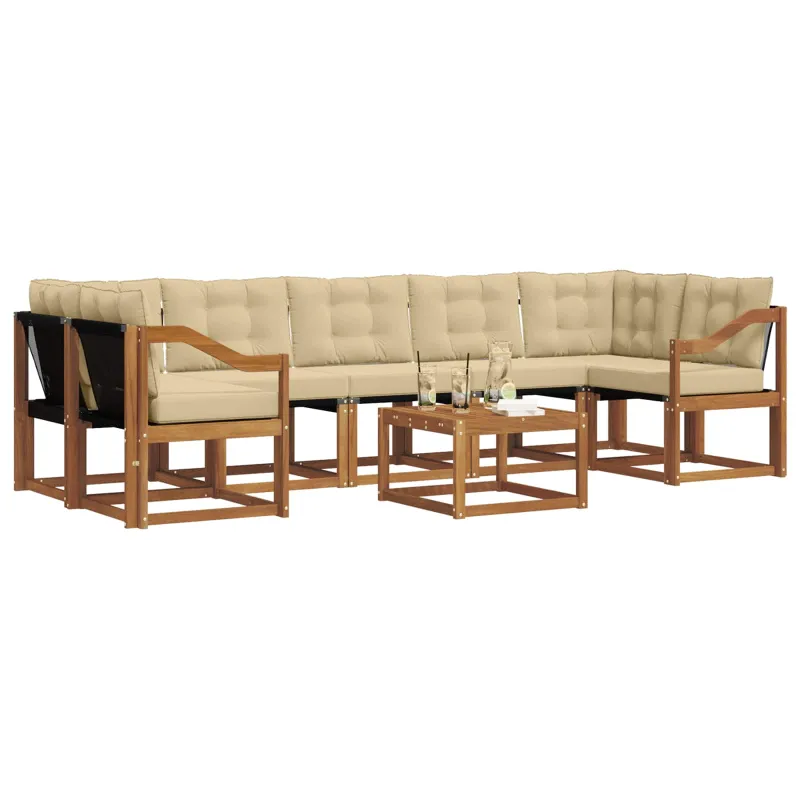 Lauko sofos komplektas su pagalve 8 pcs Natūralus ir bežinis