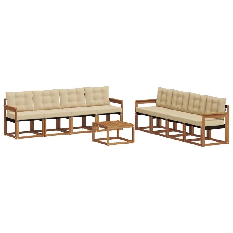 Lauko sofos komplektas su pagalve 9 pcs Natūralus ir bežinis