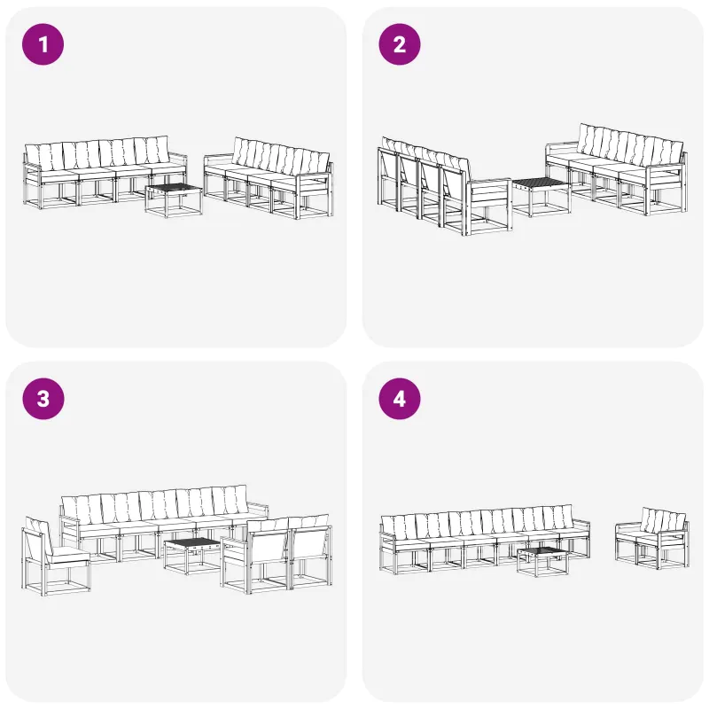 Lauko sofos komplektas su pagalve 9 pcs Natūralus ir bežinis