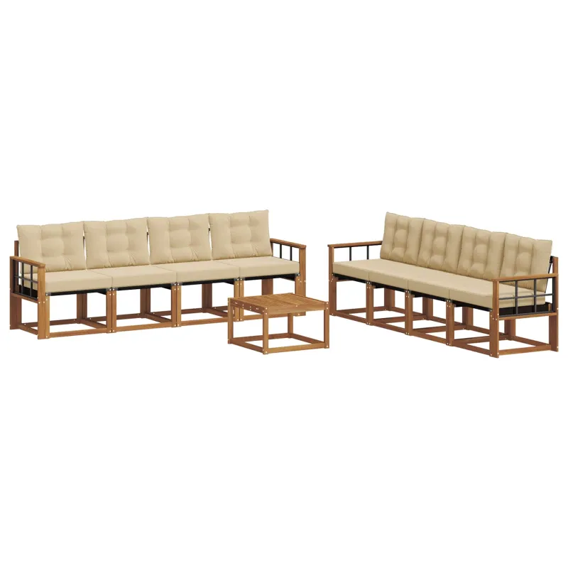 Lauko sofos komplektas su pagalve 9 pcs Natūralus ir bežinis
