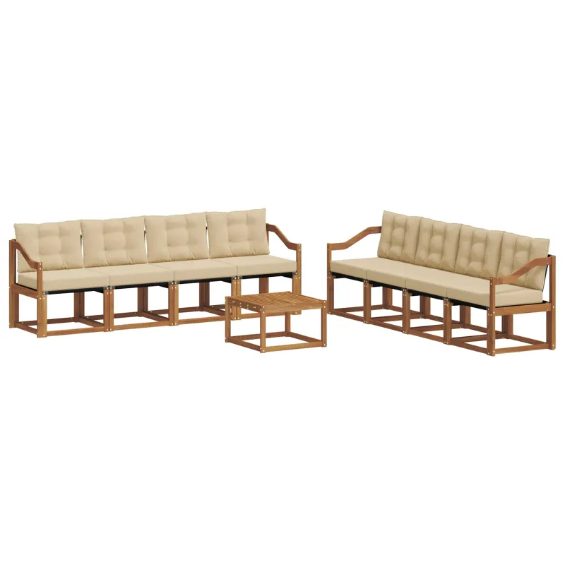 Lauko sofos komplektas su pagalve 9 pcs Natūralus ir bežinis