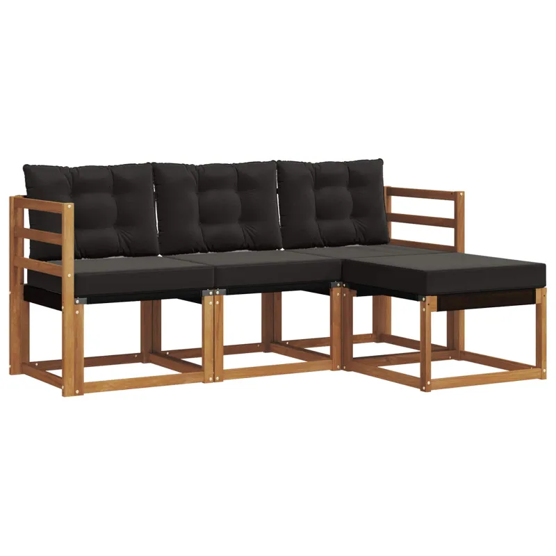 Lauko sofos komplektas su pagalve 4 pcs Natūrali ir juoda