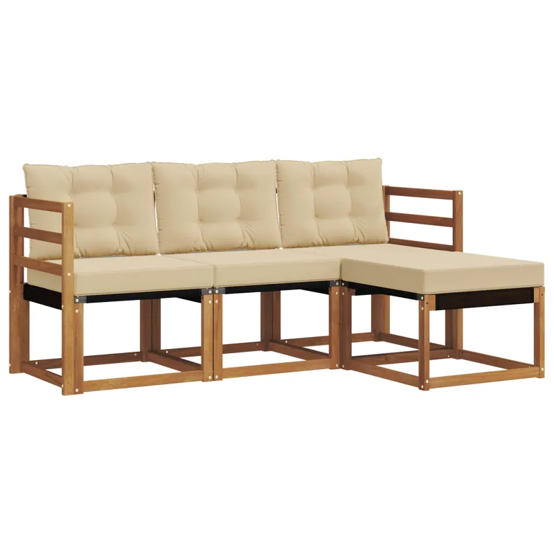 Lauko sofos komplektas su pagalve 4 pcs Natūralus ir bežinis