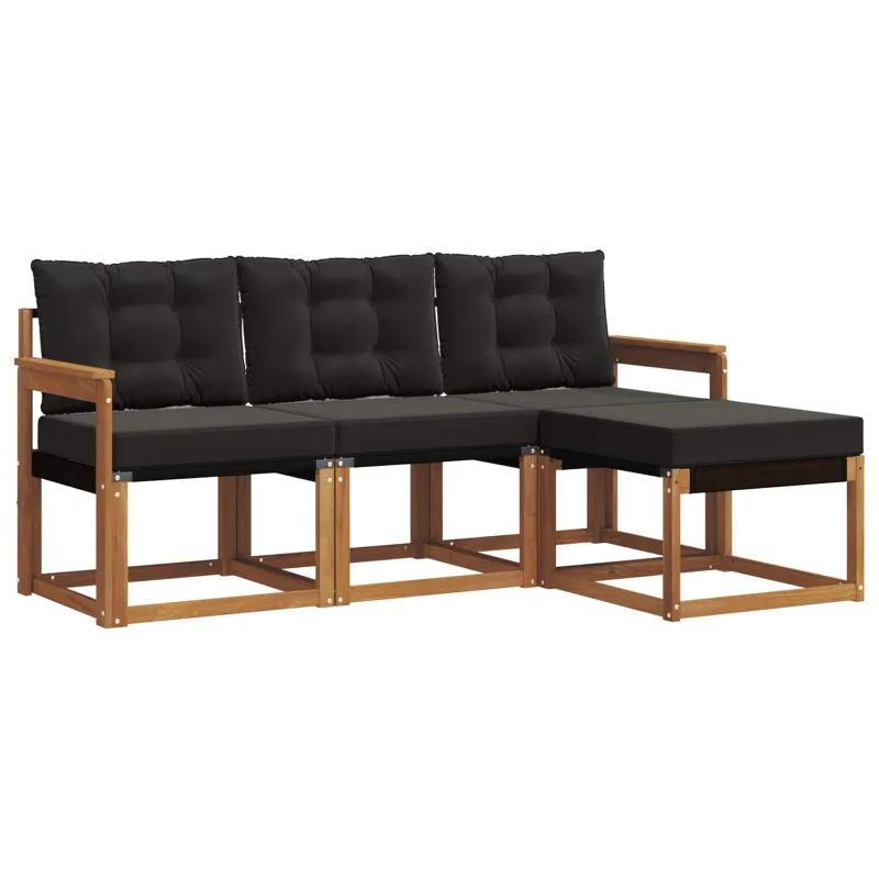 Lauko sofos komplektas su pagalve 4 pcs Natūrali ir juoda