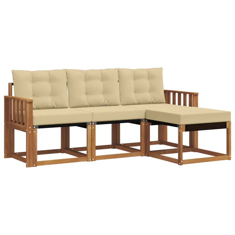 Lauko sofos komplektas su pagalve 4 pcs Natūralus ir bežinis