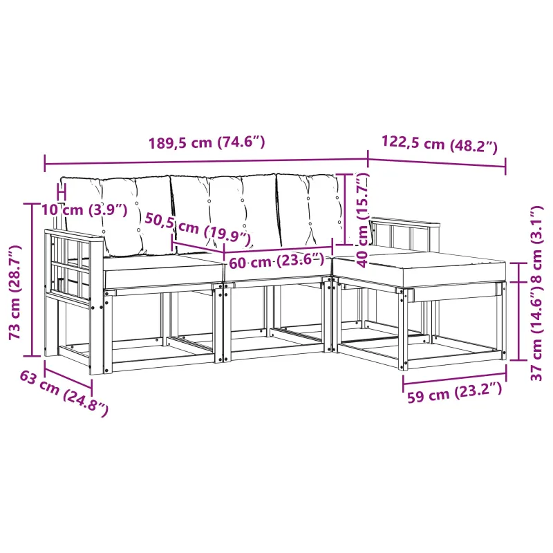 Lauko sofos komplektas su pagalve 4 pcs Natūralus ir grietinėlė