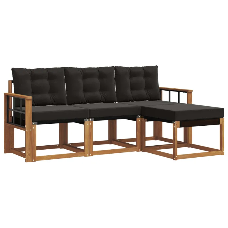 Lauko sofos komplektas su pagalve 4 pcs Natūrali ir juoda
