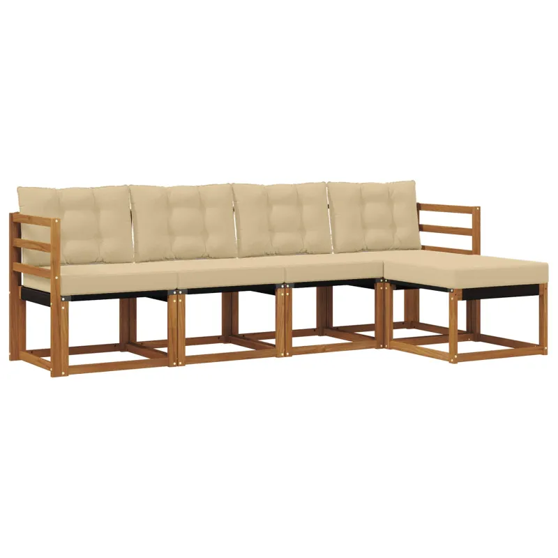 Lauko sofos komplektas su pagalve 5 pcs Natūralus ir bežinis