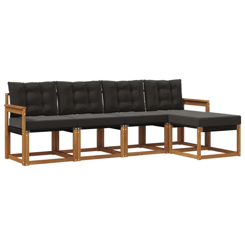 Lauko sofos komplektas su pagalve 5 pcs Natūrali ir juoda