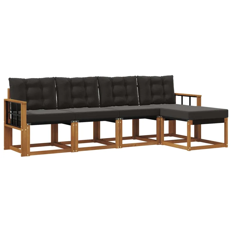 Lauko sofos komplektas su pagalve 5 pcs Natūrali ir juoda