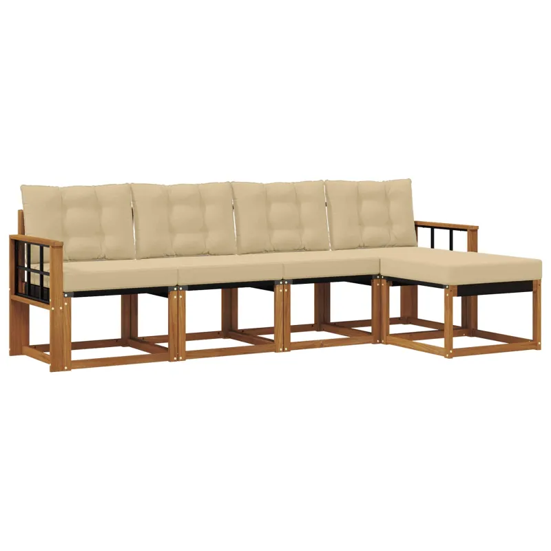 Lauko sofos komplektas su pagalve 5 pcs Natūralus ir bežinis