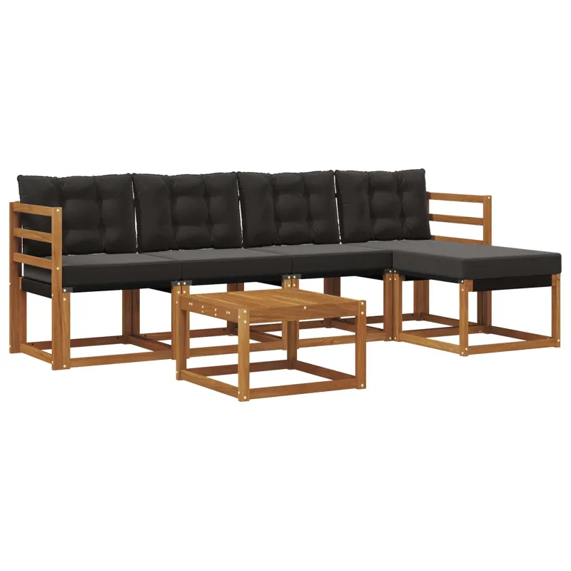Lauko sofos komplektas su pagalve 6 pcs Natūrali ir juoda