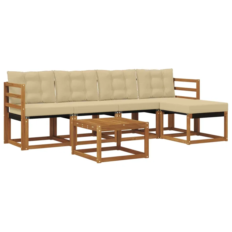 Lauko sofos komplektas su pagalve 6 pcs Natūralus ir bežinis