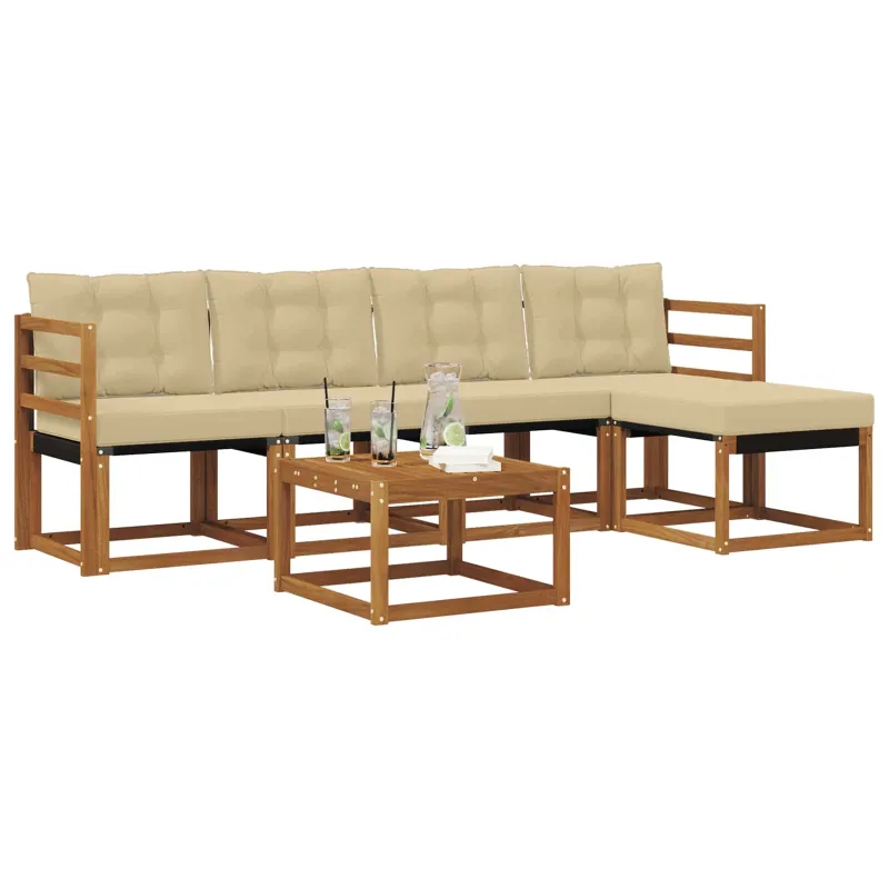 Lauko sofos komplektas su pagalve 6 pcs Natūralus ir bežinis