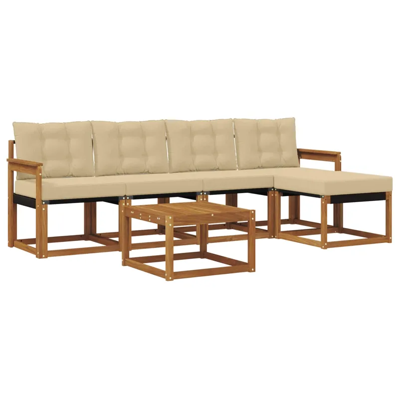 Lauko sofos komplektas su pagalve 6 pcs Natūralus ir bežinis
