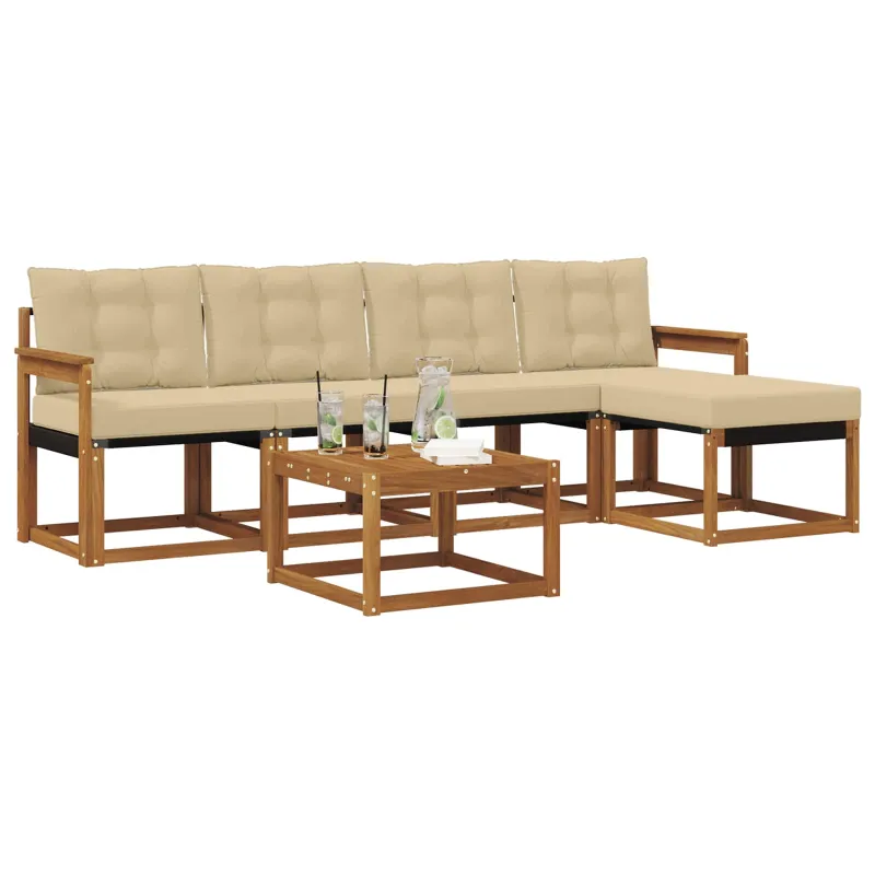 Lauko sofos komplektas su pagalve 6 pcs Natūralus ir bežinis
