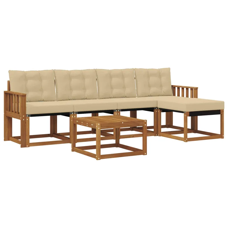 Lauko sofos komplektas su pagalve 6 pcs Natūralus ir bežinis