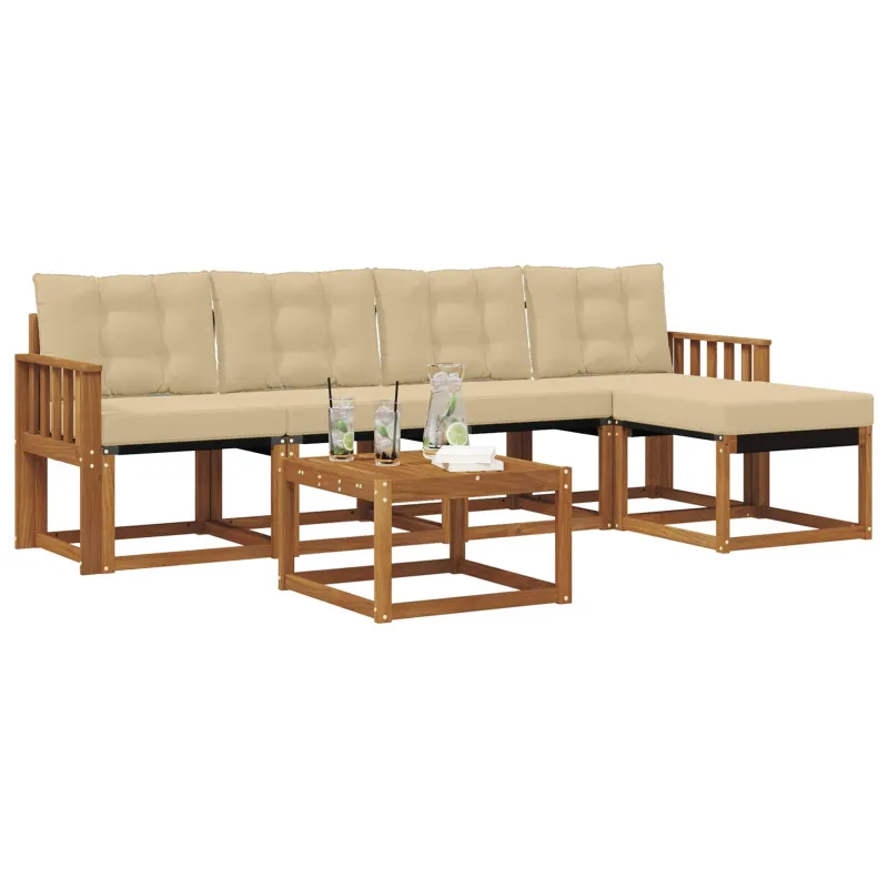 Lauko sofos komplektas su pagalve 6 pcs Natūralus ir bežinis