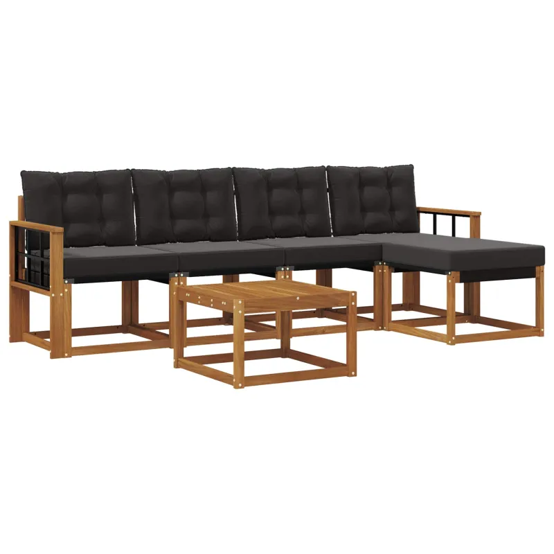 Lauko sofos komplektas su pagalve 6 pcs Natūrali ir juoda