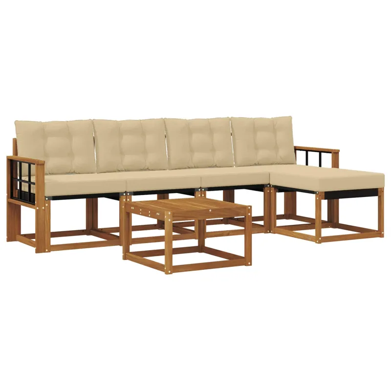 Lauko sofos komplektas su pagalve 6 pcs Natūralus ir bežinis
