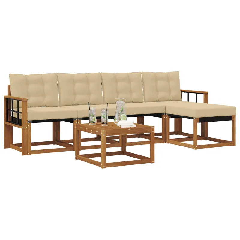 Lauko sofos komplektas su pagalve 6 pcs Natūralus ir bežinis