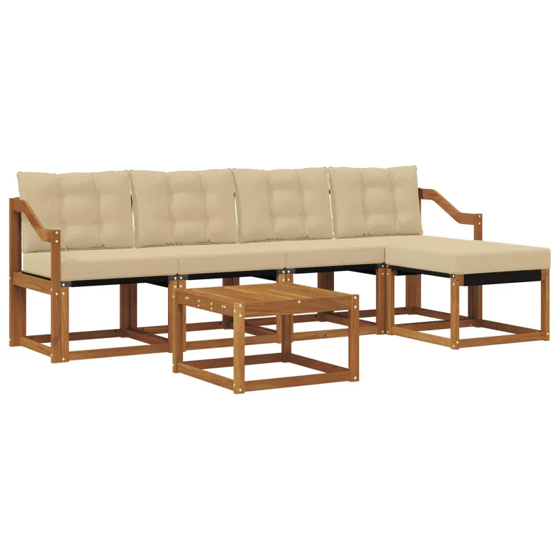 Lauko sofos komplektas su pagalve 6 pcs Natūralus ir bežinis