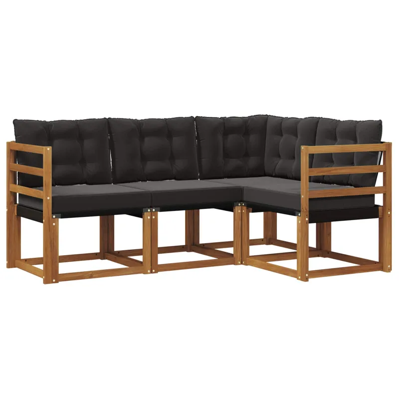 Lauko sofos komplektas su pagalve 4 pcs Natūrali ir juoda
