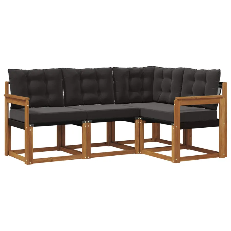 Lauko sofos komplektas su pagalve 4 pcs Natūrali ir juoda