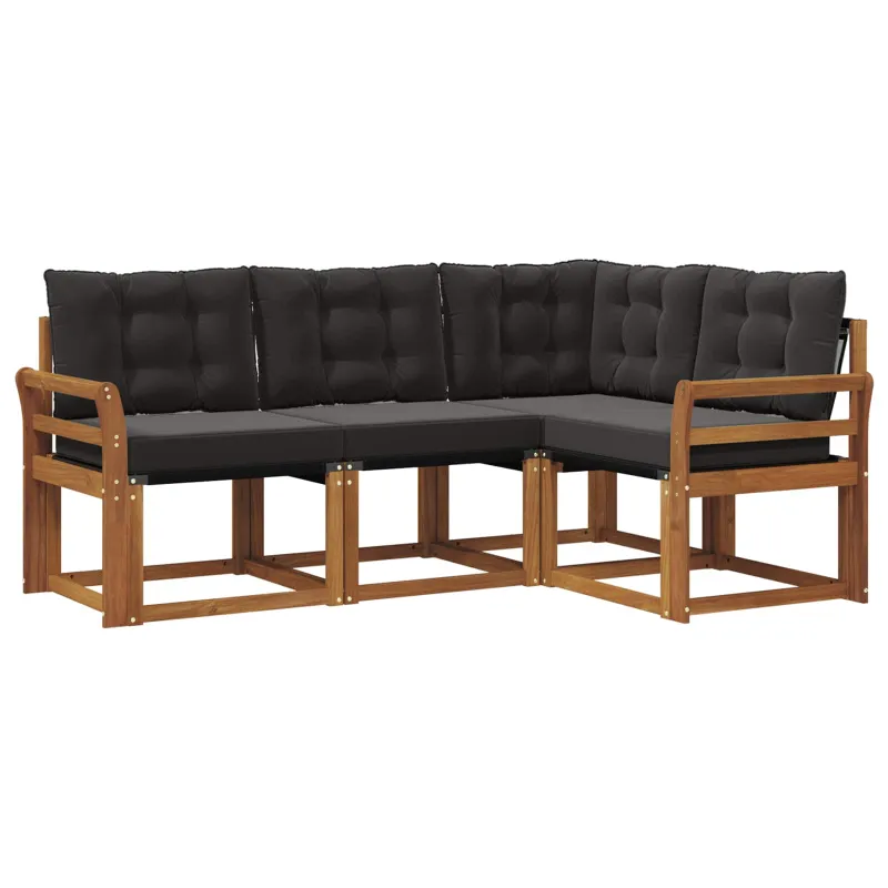 Lauko sofos komplektas su pagalve 4 pcs Natūrali ir juoda