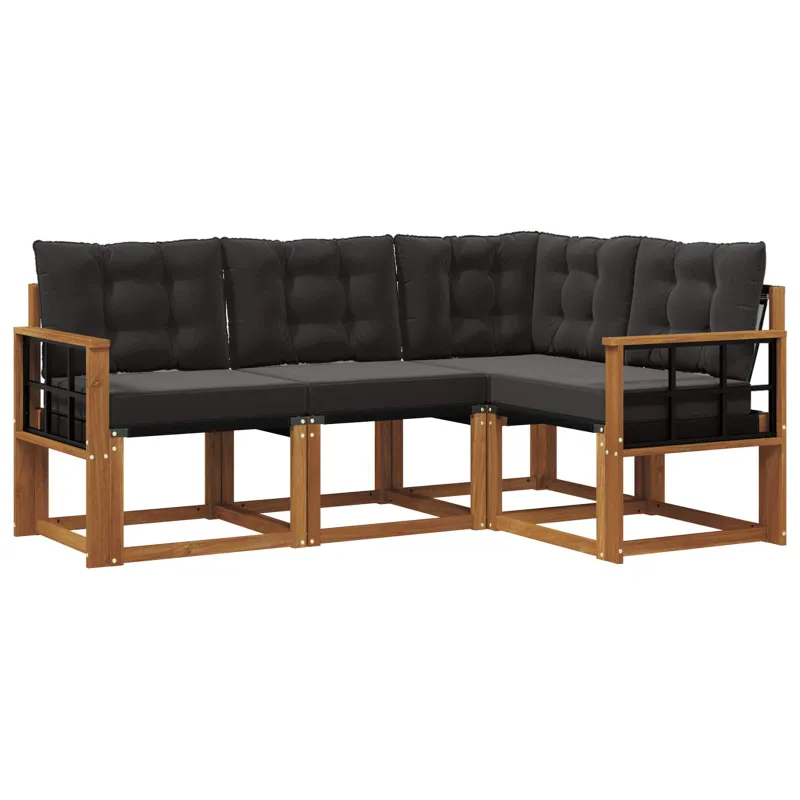 Lauko sofos komplektas su pagalve 4 pcs Natūrali ir juoda