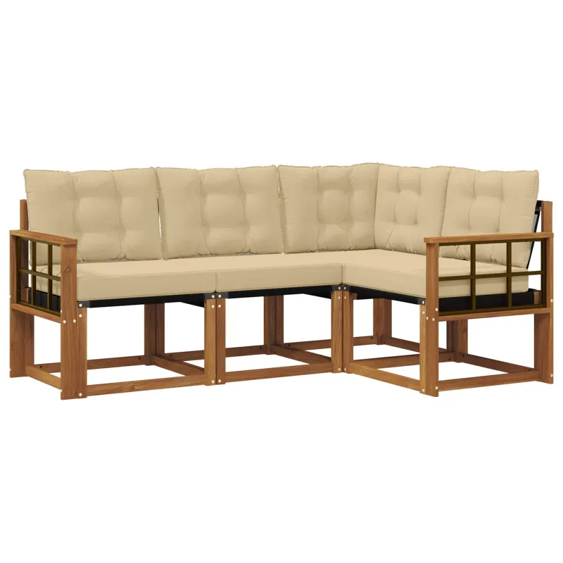 Lauko sofos komplektas su pagalve 4 pcs Natūralus ir bežinis