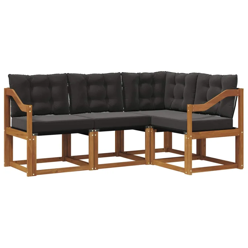 Lauko sofos komplektas su pagalve 4 pcs Natūrali ir juoda